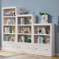 American solid wood bookcase shelf Floor-to-ceiling bookcase study free combination white trapezoidal bookshelf display rack storage