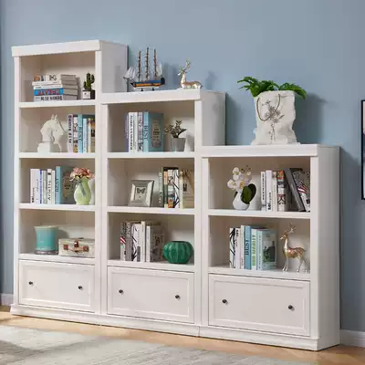 American solid wood bookcase shelf floor-to-ceiling bookcase study free combination white trapezoidal bookshelf display rack storage