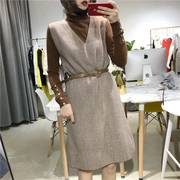 Phiên bản Hàn Quốc của áo sơ mi cổ bẻ nửa cổ retro + áo len cashmere cổ chữ V lỏng lẻo