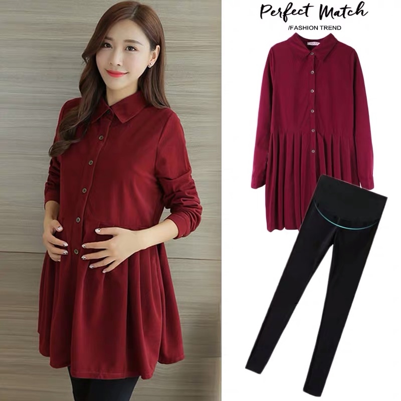 Pregnant women spring suit fashion style cover belly does not show pregnant long-sleeved trendy mom spring and autumn mid-length maternity dress