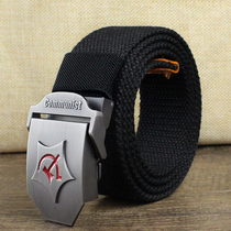 Male and female canvas Tactical belt lengthened thickened trousers with youth belt outdoor sports Students military training belt abrasion resistant