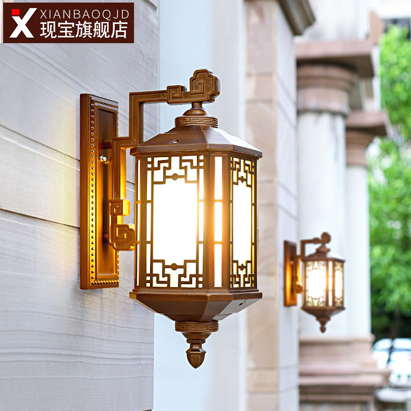 Wall lamp new Chinese style outdoor waterproof villa doorway balcony corridor courtyard super bright retro outdoor solar wall light