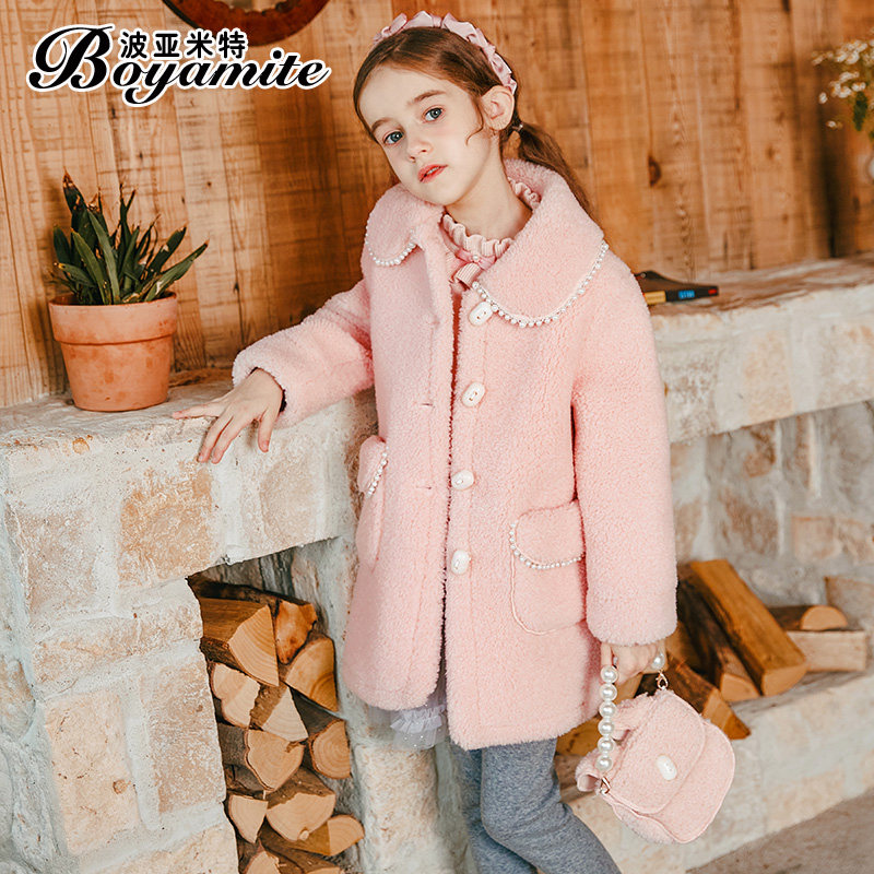Girl Lamb Suede Jacket Autumn Winter 2021 New Children Foreign Pie Middle Long Version Baby Winter Fur Integral Coat