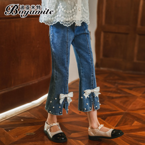 【波亚米特】女童蝴蝶结牛仔裤春装
