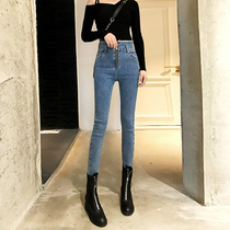 Autumn autumn and winter blue high-waisted jeans womens elastic tight little feet 2021 new wild thin slim pants