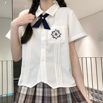 (Cherry time) Liumai jk shirt college style embroidery JK short-sleeved shirt milky white student all-match top TR fabric