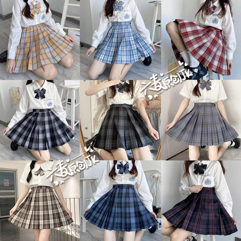 (Liu Mai jk) Tang poetry and Song poetry twin jk plaid skirt original full genuine gold and silver line student skirt