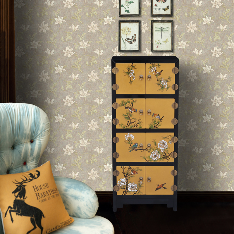 Jin Yuheng Wood Lacquered Ware Color Drawing Technique Classification Multilayer Storage Paint Cabinet New Chinese Style Hand-painted Corner Cabinet Small Wardrobe
