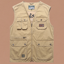 2021 autumn photography vest men Middle-aged size thin loose coat men Cotton multi-pocket tooling vest tide