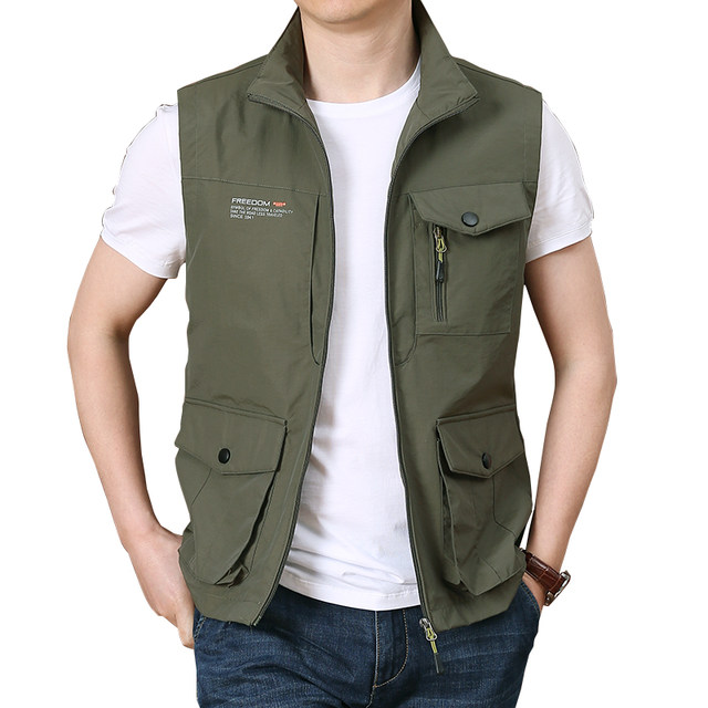 Jacket ຜູ້ຊາຍພາກຮຽນ spring ຫຼາຍຖົງ workwear ຂະຫນາດໃຫຍ່ວ່າງ stand-up collar vest ກິລາກາງແຈ້ງການຖ່າຍຮູບການຫາປາ vest ແຫ້ງໄວ trendy