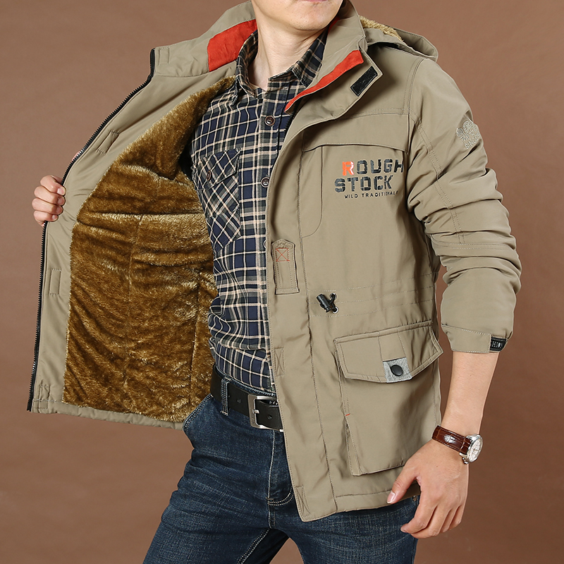 Mùa đông cộng với nhung cộng dày đa túi bảo hộ lao bông quần áo của nam giới lớn kích thước lỏng lẻo leo ngoài trời áo khoác ấm stormwear