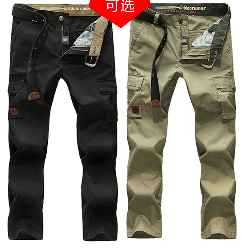 Xe jeep che chắn mùa thu nhiều túi quần nam ngoài trời cotton thường quần dày thẳng thẳng cỡ lớn quần lỏng quần thể thao nam