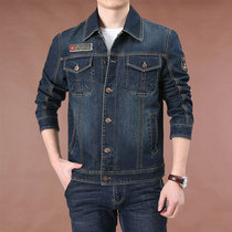 Fashion large size loose denim jacket mens 2022 autumn outdoor multi-bag tooling lapel mens jacket trend