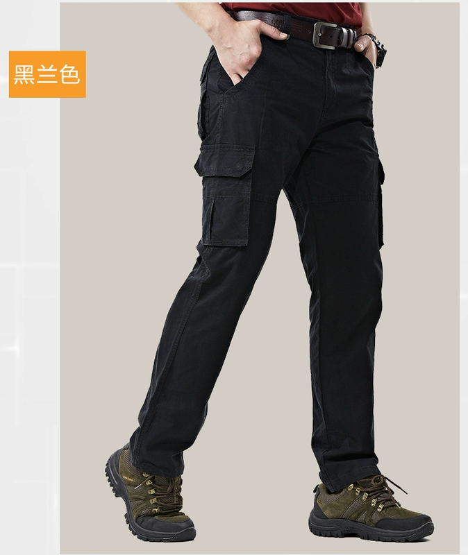 Xe jeep che chắn mùa thu nhiều túi quần nam ngoài trời cotton thường quần dày thẳng thẳng cỡ lớn quần lỏng