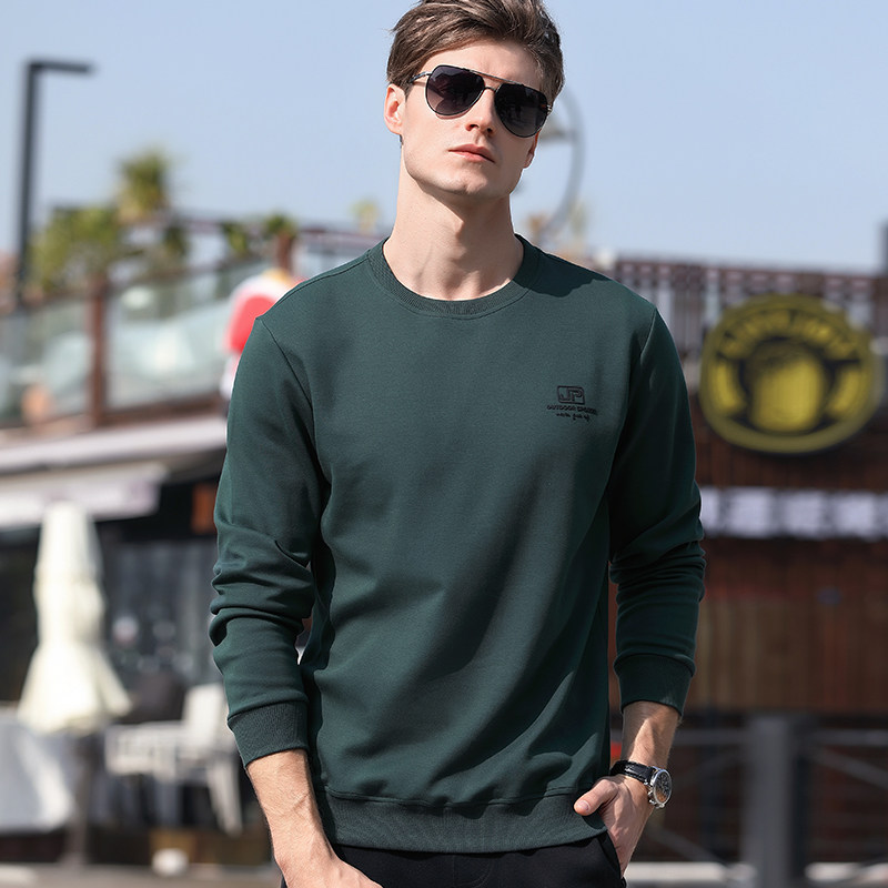 New round neck men's long-sleeved T-shirt solid color loose round-neck T-shirt trendy youth long-sleeved T-shirt men's thick T-shirt