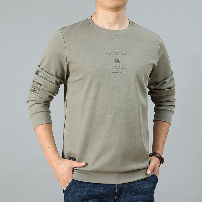 Autumn fitted clothes T-shirt male long sleeve T-shirt loose middle-aged inner round neckline for leisure large size clothing for men's spring and autumn