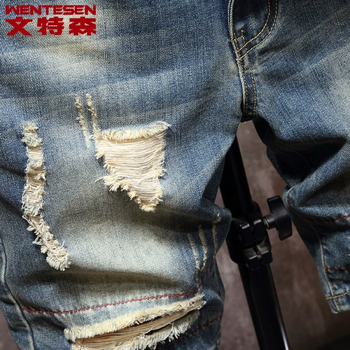 Летние трендовые джинсы, универсальные мужские штаны для отдыха, в корейском стиле