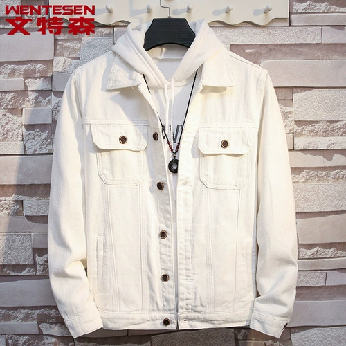 Весенняя джинсовая мужская трендовая однотонная куртка для отдыха, тренд сезона, в корейском стиле, облегающий крой