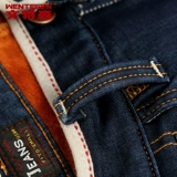 Утепленные джинсы с начесом, демисезонные прямые свободные джинсы, мужские трендовые штаны для отдыха, в корейском стиле