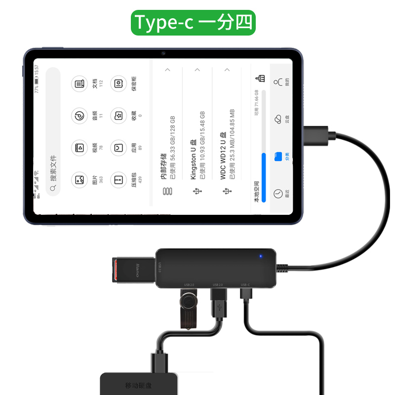 Suitable for Huawei tablet One drag four OTG Adapter Type-C Adapter HUB Glory Flat Huawei MatePad Extension Line Phone Go USB Connect U pan V7 Pro