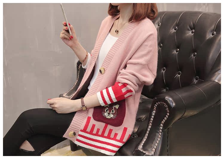 2018 mùa thu mới của Hàn Quốc mẫu động vật nữ dài tay đan áo len cardigan áo khoác dài áo nữ - Cardigan áo len đẹp