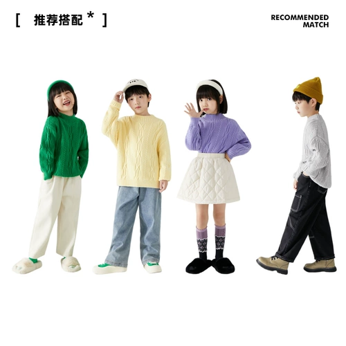 Детский зимний многоцветный трикотажный свитер, детская одежда, высокий воротник