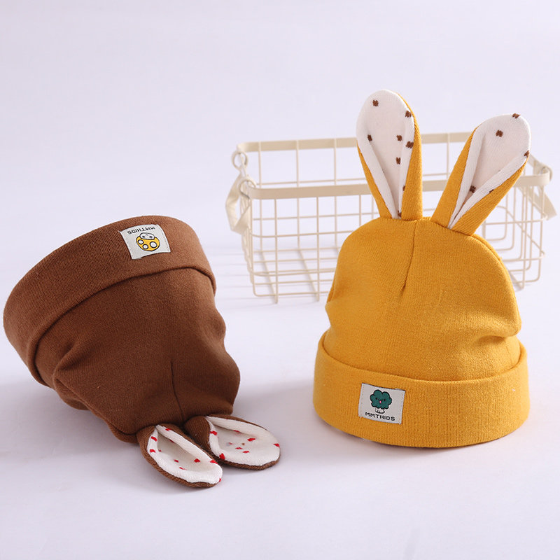Children's hat Baby autumn and winter Korean version warm wool pullover hat Male and female children cute long ears label hat