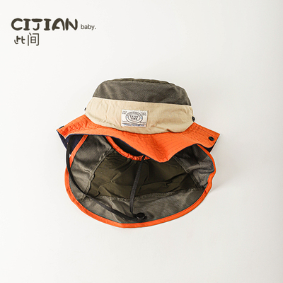 Kids Sunscreen Hat Baby Fisherman Hat Outdoor Camping Neck Protection Hiking Summer Western Style Breathable Big Brim Boy Hat — 6