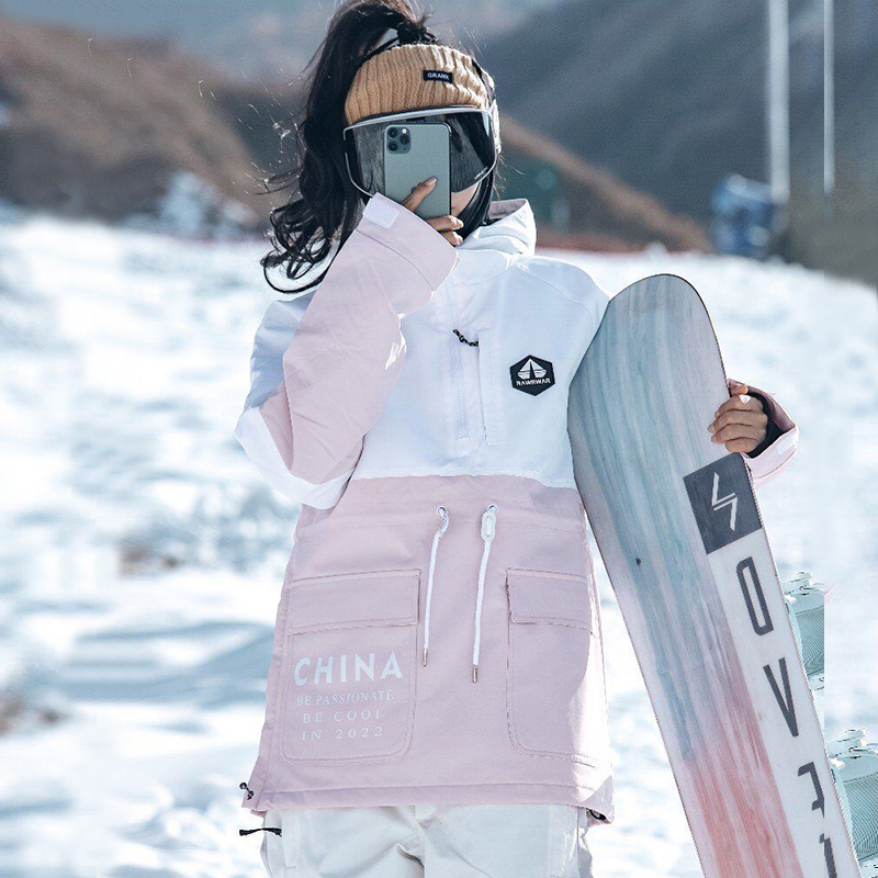 New Veneer Ski Suit Women Men Lovers Winter Tide Cards Double Board Waterproof Ski blouses Long version Outdoor jacket