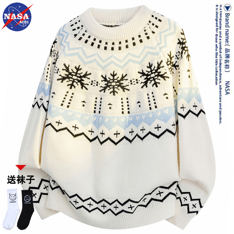Nasa Trendy Retro Soft Fair Isle Knit Sweater Men's Autumn and Winter College Style Pullover Base Shirt Nasa Trendy Retro Soft Fair Isle Knit Sweater Men's Autumn and Winter College Style Pullover Base Shirt