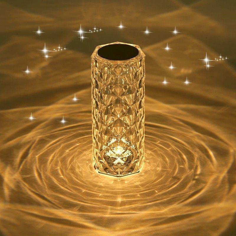 Internet Celebrity ins Crystal Diamond Table Lamp Bedside Bedroom Night Light Led Atmosphere Light Rose Petal Projection Decoration
