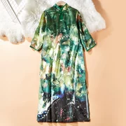 2018 mùa thu in mới retro cải tiến cheongsam đứng cổ áo váy 3228