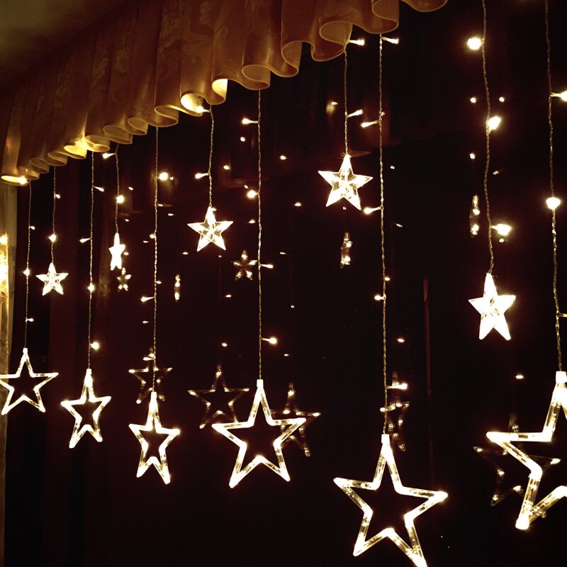 Birthday Party Net Red Led Stars Color Lights Flashing Lights Strings Full Of Stars Curtains Romantic Wedding House Arrangement Decorations