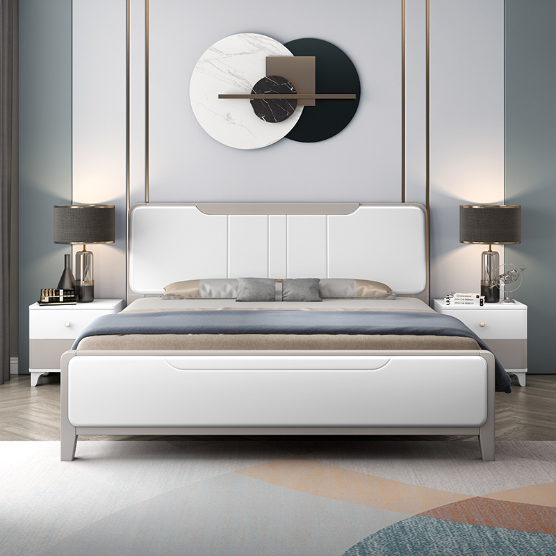 Modern Simple White Painted Solid Wood Bed Oak Master Bedroom 1.8m1.5 Double Bed 1.35m Single Bed 1.2m Modern Simple White Painted Solid Wood Bed Oak Master Bedroom 1.8m1.5 Double Bed 1.35m Single Bed 1.2m
