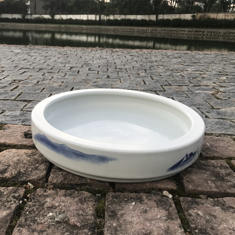 Jingdezhen blue and white porcelain basin ceramic landscape plant shallow suction stone rockery miniascape circular water stone basin