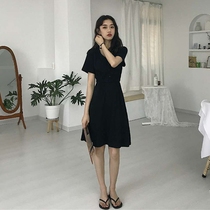 Little black dress French vintage summer dress Hepburn style 2021 new waist thin temperament goddess clothes