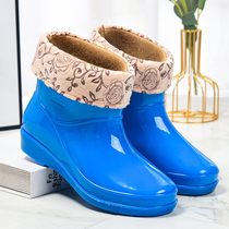 Jelly plus cotton short waterproof shoes and rainshoes and shoes female summer kitchen working slip shoes washing and slip shoes low cylinder