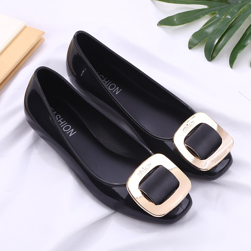 Low Bunch Waterproof Shoes Light Mouth Rain Shoes Flat-bottomed Jelly Glue Shoes Cover Shoes Women Adults Fashion Models Outside Wearing Non-slip Working Summer