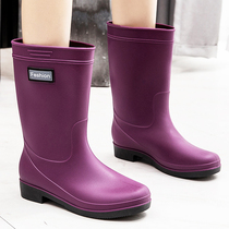 Medium-tube fashion waterproof shoes warm rainboots female winter high-tube anti-slip shoes adult working adult shoes