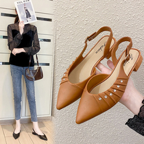 Fashion outfit wear coarse heels sandals summer net red in tide increased bauhead single shoes with soft sole tip non-slip