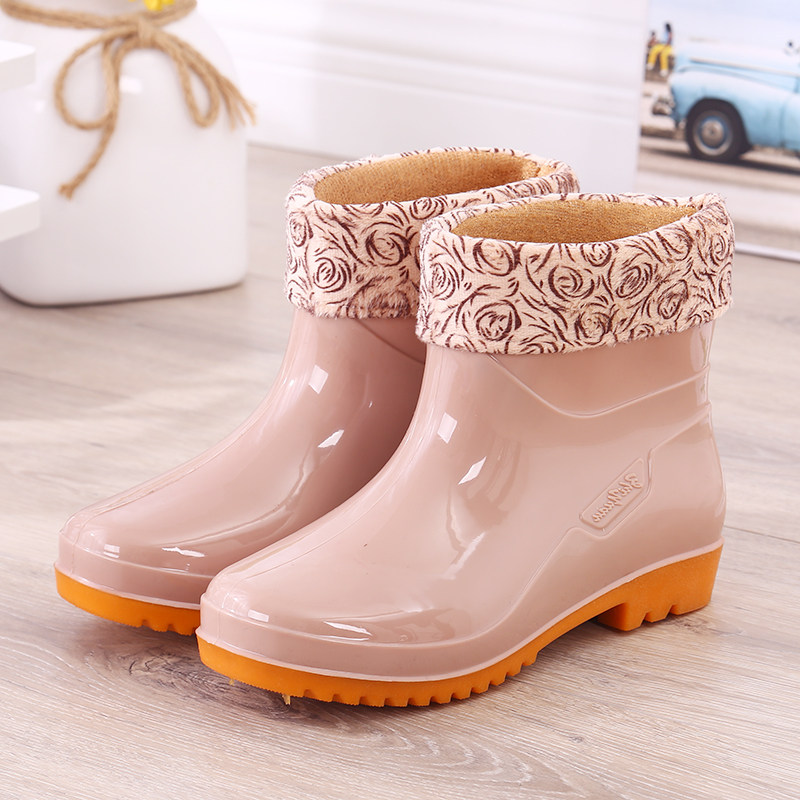 Waterproof Shoes Short Silo Plus Suede Cotton Rain Shoes Rain Boots Rubber Shoes Cover Shoes Women Adults Fashion Kitchenette Non-slip Working Warm Winter