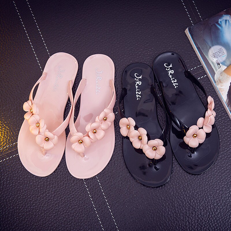 Summer Fashion Herringbone Slippers Lady Flat Bottom Flowers Sandals Sandals Toe Thick Bottom Beach Shoes Angle Cool drag Han version Chaotle