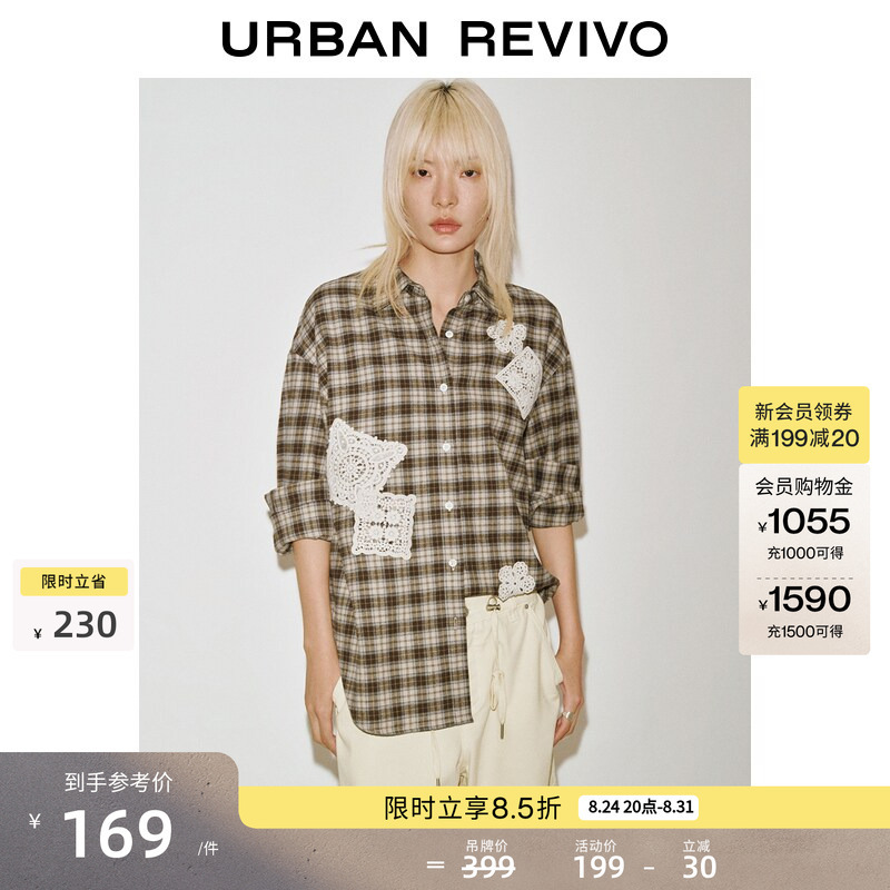 Ur2026 New Autumn Women's Casual Contrast Color Plaid Patchwork Embroidered Cardigan Shirt Uyl260018