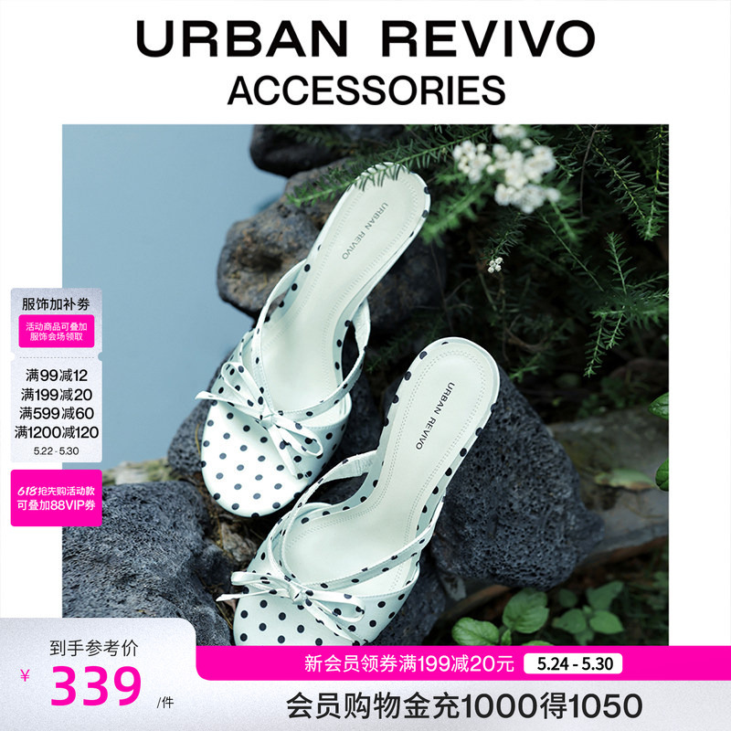 Urban Revivo2026 New Summer Style Women's Polka Dot Bow Kitten Heel High-Heeled Slippers Uays60037 # Urban Revivo2026 New Summer Style Women's Polka Dot Bow Kitten Heel High-Heeled Slippers Uays60037 #