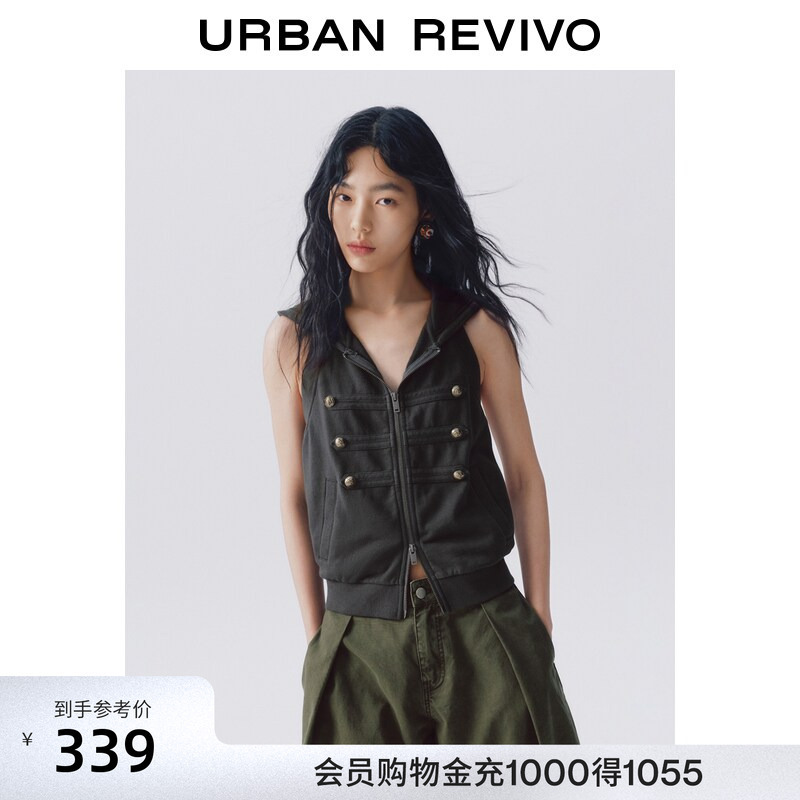 Ur2026 New Autumn Women's Fashion Trend Napoleon Gold Buckle Hooded Sleeveless Sweatshirt Jacket Uyv160052 Ur2026 New Autumn Women's Fashion Trend Napoleon Gold Buckle Hooded Sleeveless Sweatshirt Jacket Uyv160052