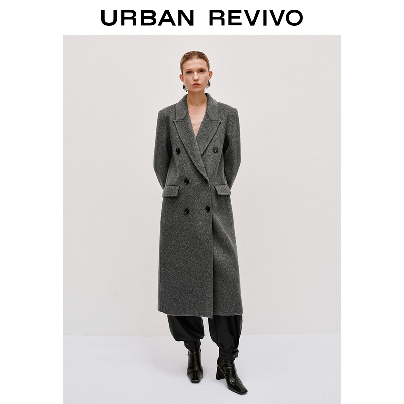 Ur2026 New Autumn and Winter Women's Fashion Double-Breasted Long Woolen Coat Uwj160054