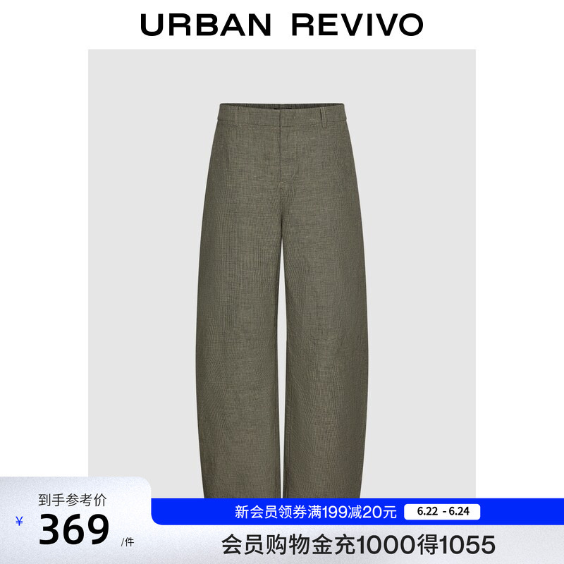 Ur2026 New Summer Women's Casual Retro Classic Modern Houndstooth Linen Scimitar Pants Uwh660040