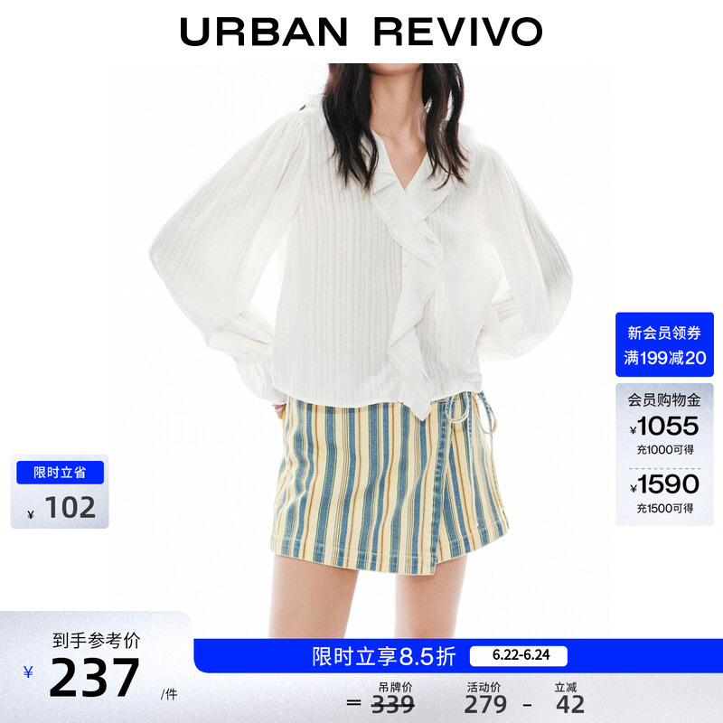 Ur2026 New Summer Women's Casual Textured Lace Trim Cardigan Shirt Uyl260054+