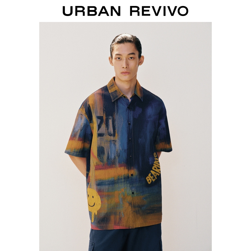Ur2026 New Summer Men's Fashion Multi-Color Oil Painting Graffiti Short-Sleeved Cardigan Shirt Uuv260052 Ur2026 New Summer Men's Fashion Multi-Color Oil Painting Graffiti Short-Sleeved Cardigan Shirt Uuv260052