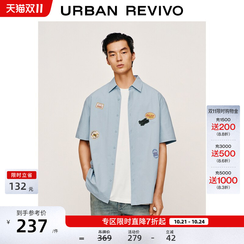 Ur2026 New Autumn Men's Fashion Trendy Fun Pattern Printed Short-Sleeved Lapel Cardigan Shirt Uuv260049